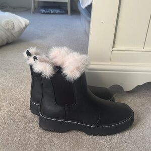 Black Ankle Boots with Faux Fur Trim